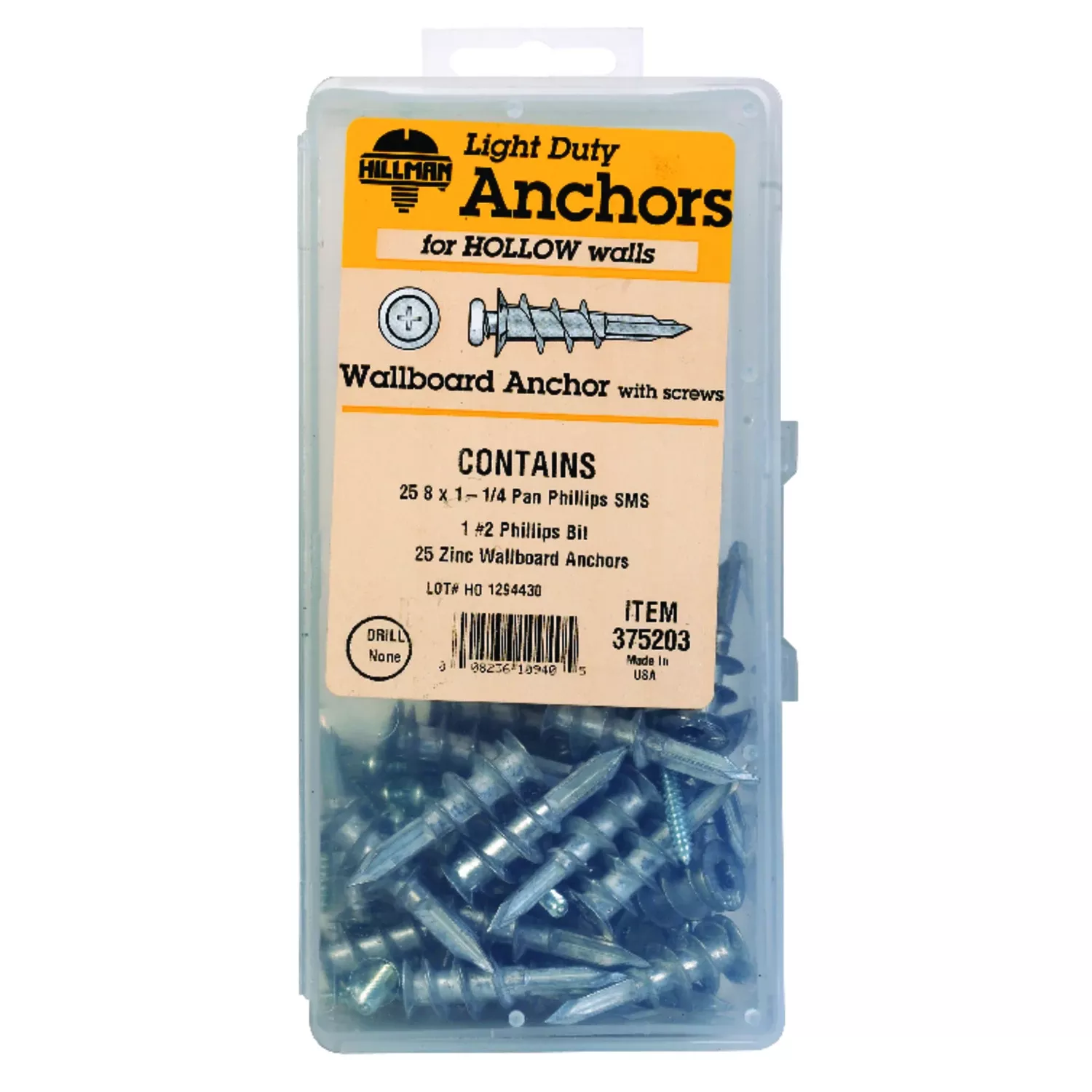 .164 In. D X 1.08 In. L Zinc Pan Head Wallboard Anchor Kit 51 Pc