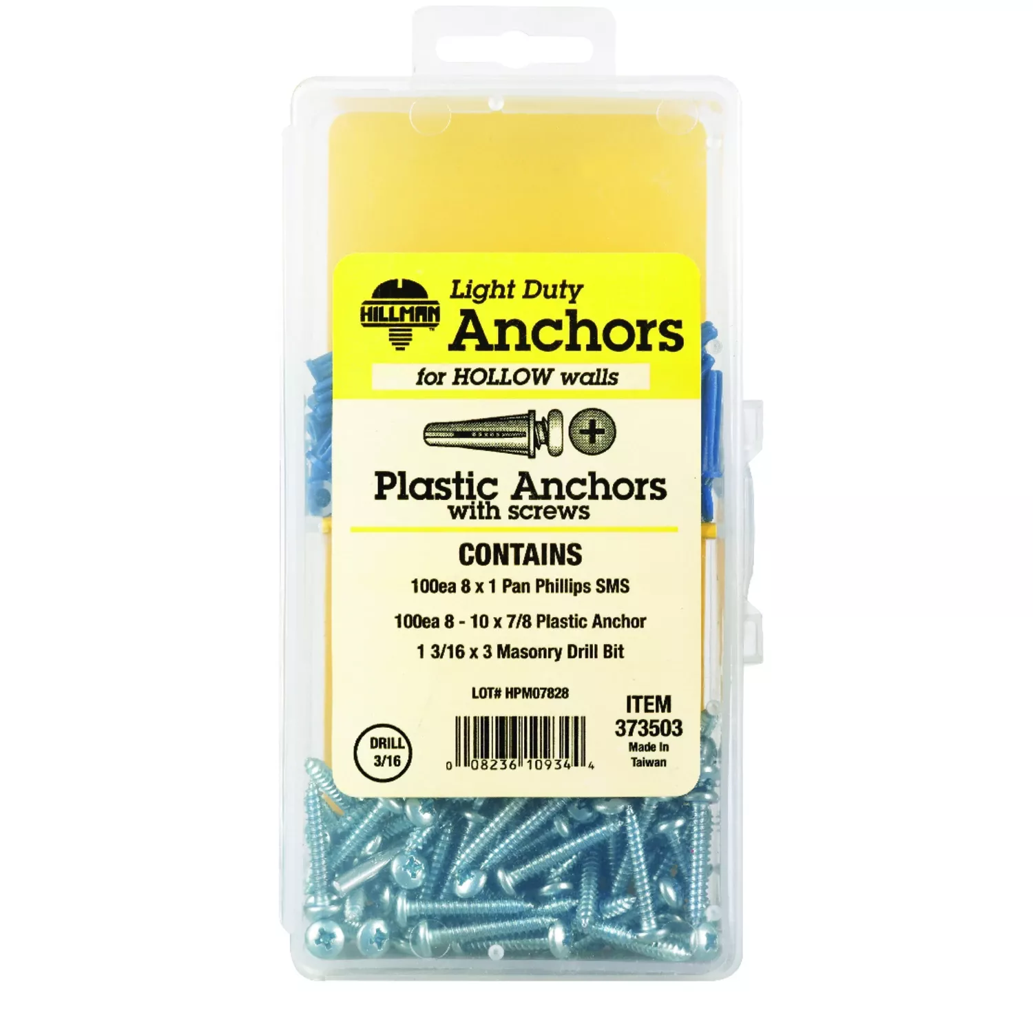 .164 In. D X 7/8 In. L Plastic Pan Head Conical Anchor Kit 201 Pk
