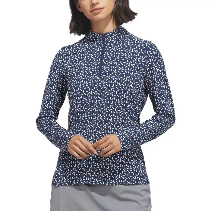 adidas Womens Ultimate365 Printed Quarter-Zip Mock Golf Top