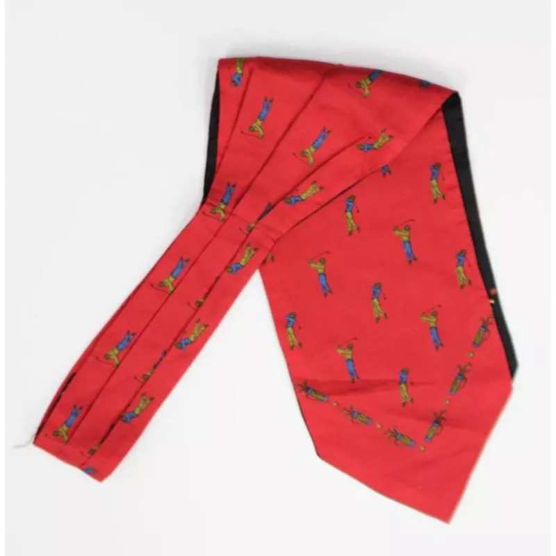 “Ashear Italian Red Silk ‘Golfer’ Print Ascot”