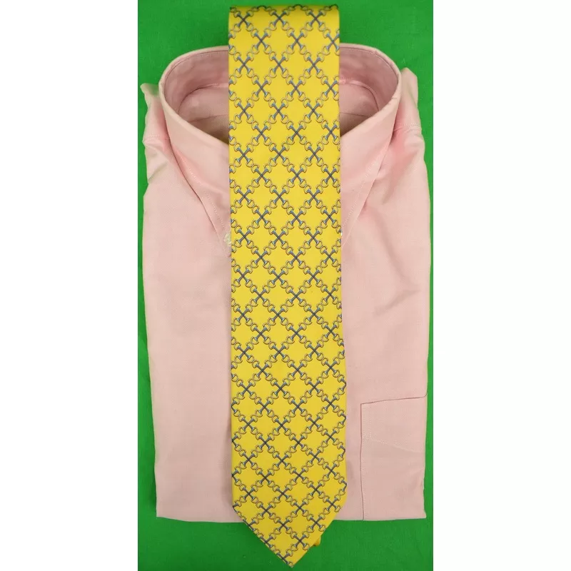 “Bird Dog Bay Yellow Snaffle Bit Equestrian Motif Silk Tie”