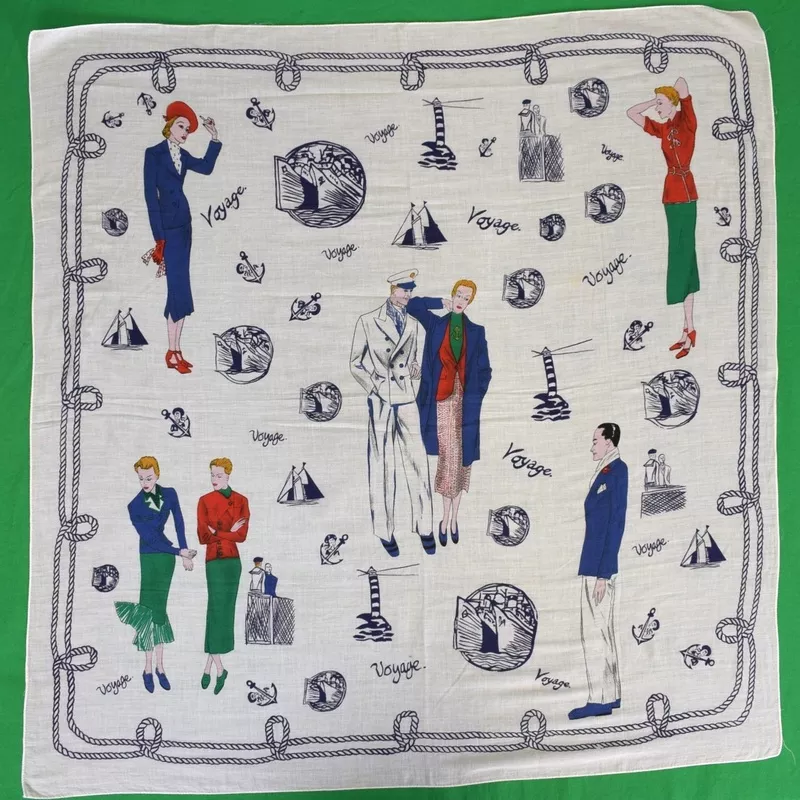 “Bon Voyage Art Deco Cotton Nautical/ Yachting Theme Scarf”