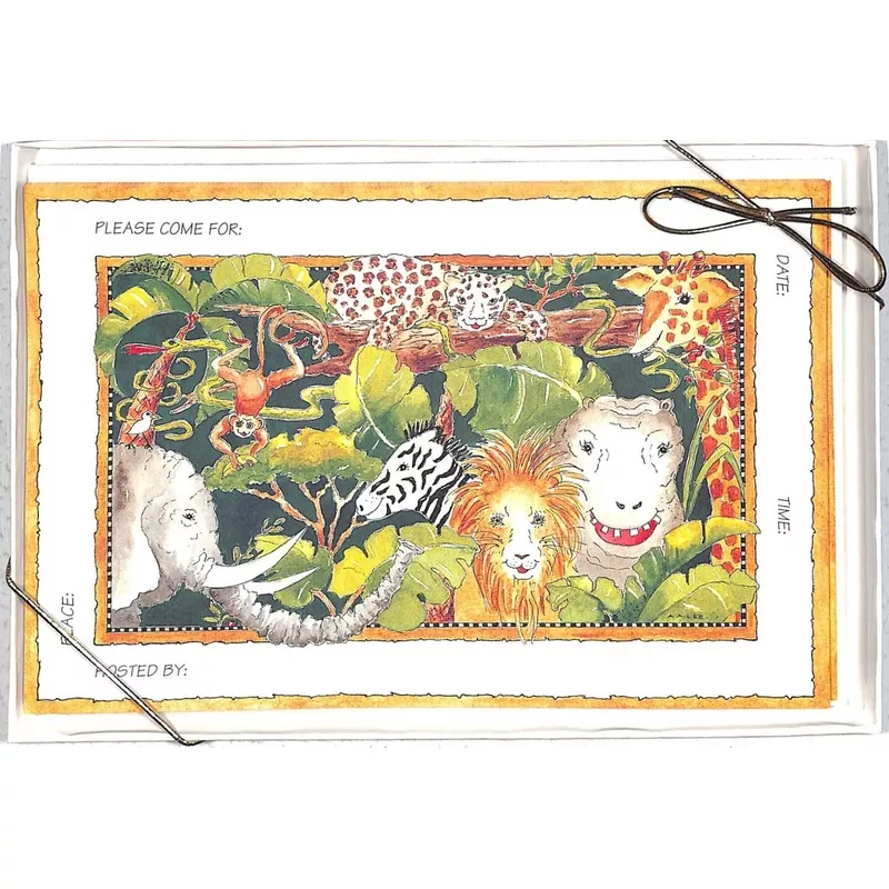 “Box Set x 10 Jungle Jubilee Invite Cards and Envelopes”