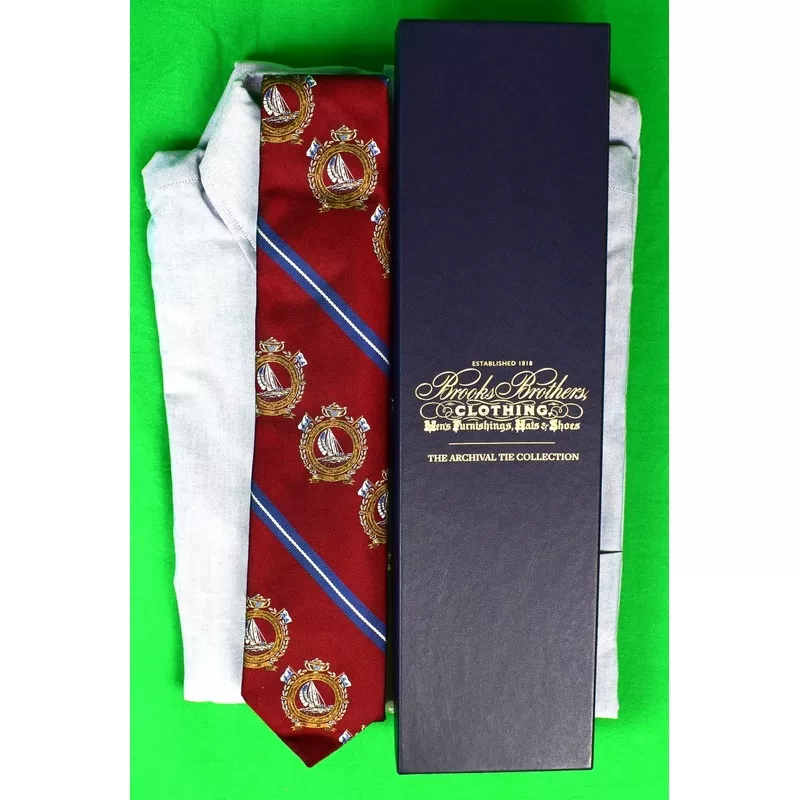 “Brooks Brothers Burg Yachting Motif Archival Blue Stripe Silk Tie” (NWT w/ BB Box) (SOLD)