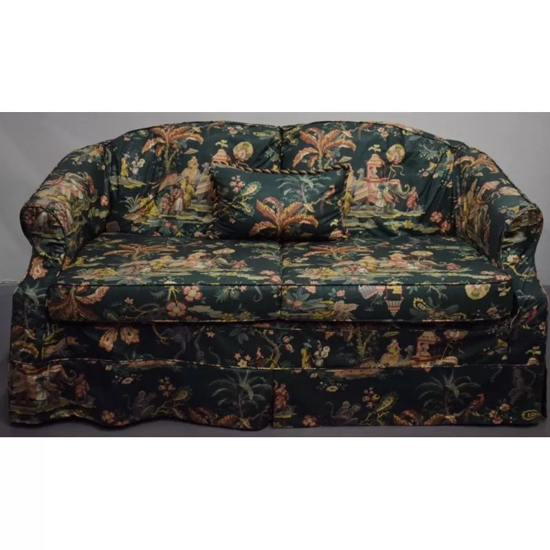 “Chinoiserie Glazed Chintz Upholstered Sofa w/ Pillow”