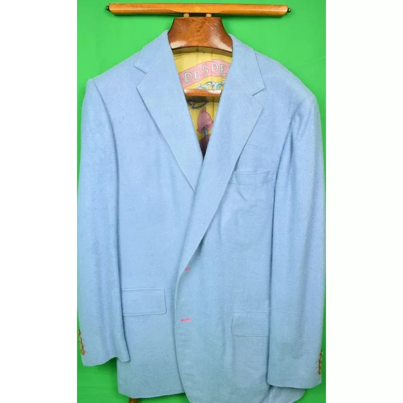 “Chipp Blue Herringbone Shantung Silk c1983 Blazer w/ Equestrian Scarf Silk Lining” Sz 46L