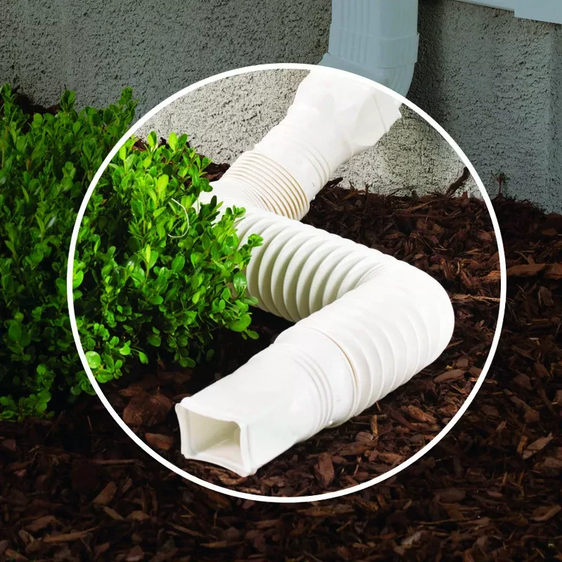 Downspout Extension, Flexible White Poly, Extends 24 - 55 In.