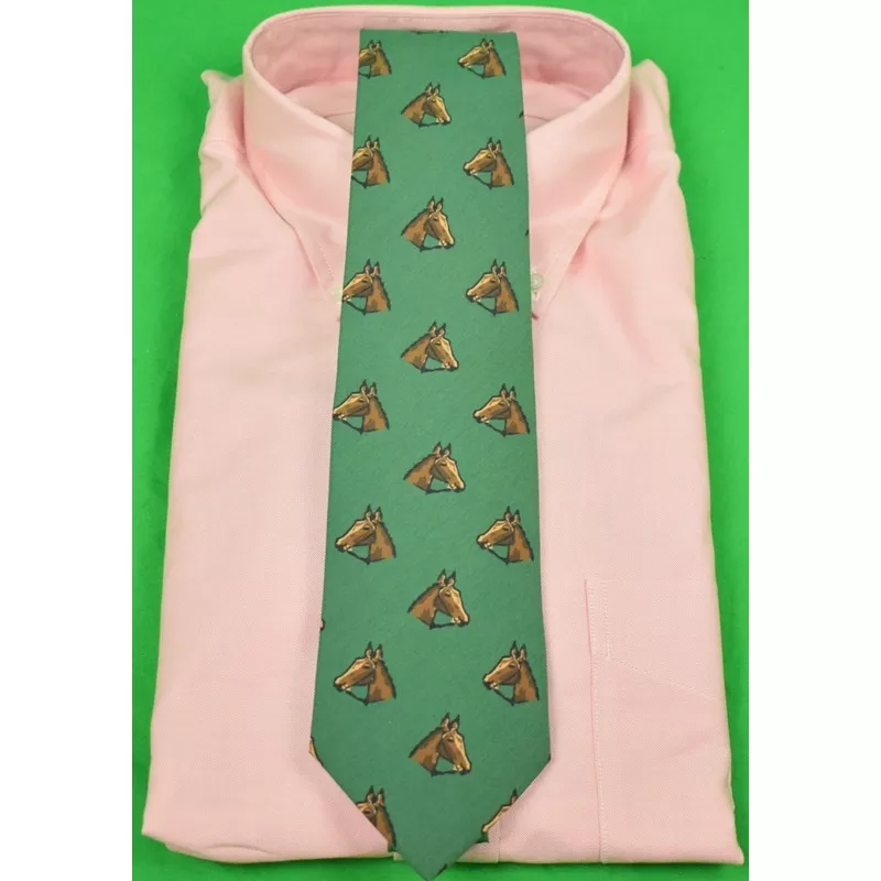 “Drake’s London x Alan Flusser Horse Head Ancient Madder Green Silk Tie” (SOLD)