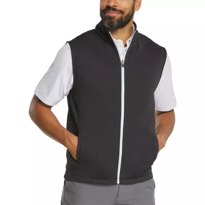 FootJoy Textured Knit Full-Zip Golf Vest - Black Heather