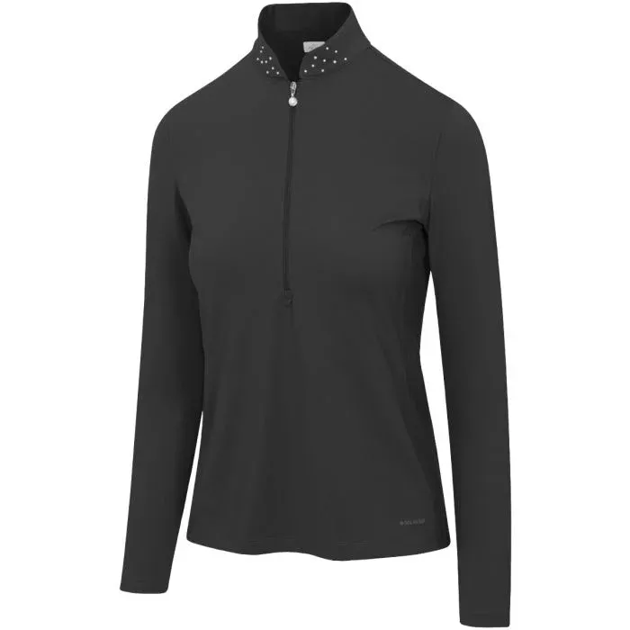 Greg Norman Womens Pique Pearl-Studded 1/2 Zip Golf Pullover