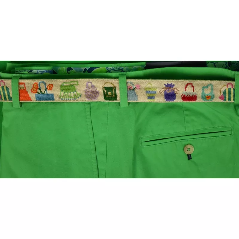 “Hand-Needlepoint w/ 23 Purses’ Belt” Sz 31