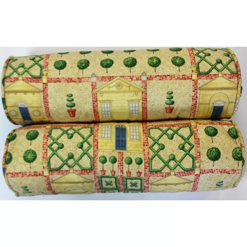 ‘Pair of Georgian Garden w/ Topiary Trees Bolster Pillows’