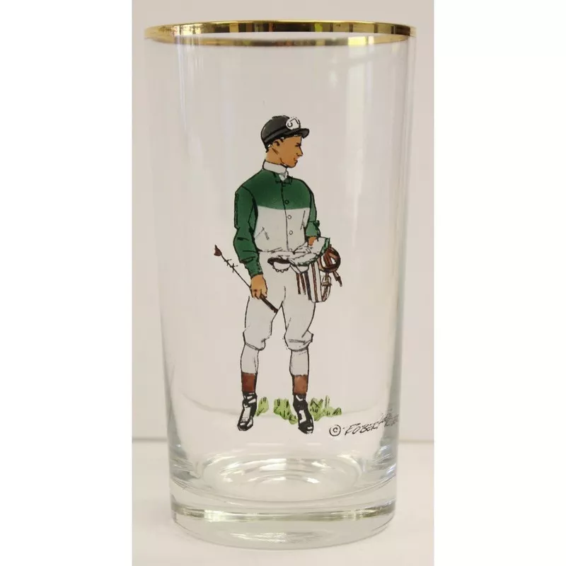 ‘Set of 10 Robert Riger Green Hand-Painted Jockey Highball Glasses’