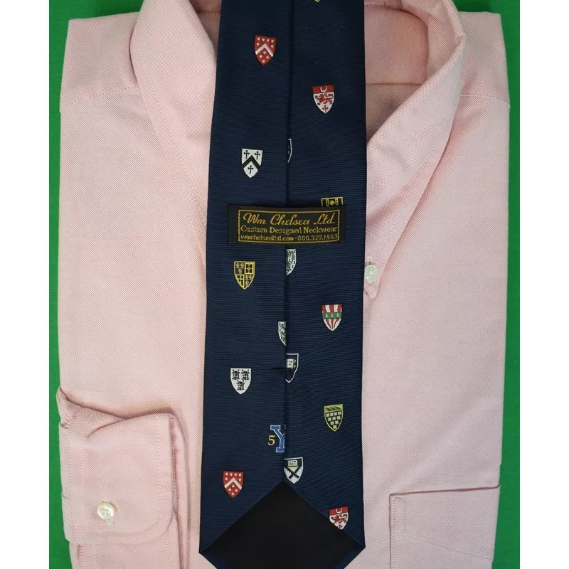 Yale University Schools Crest Shields Navy Blue Silk Class Of 1957 Club Tie