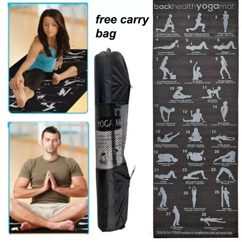 Yoga Mat with 28 Positions Training Guide Blue/Grey
